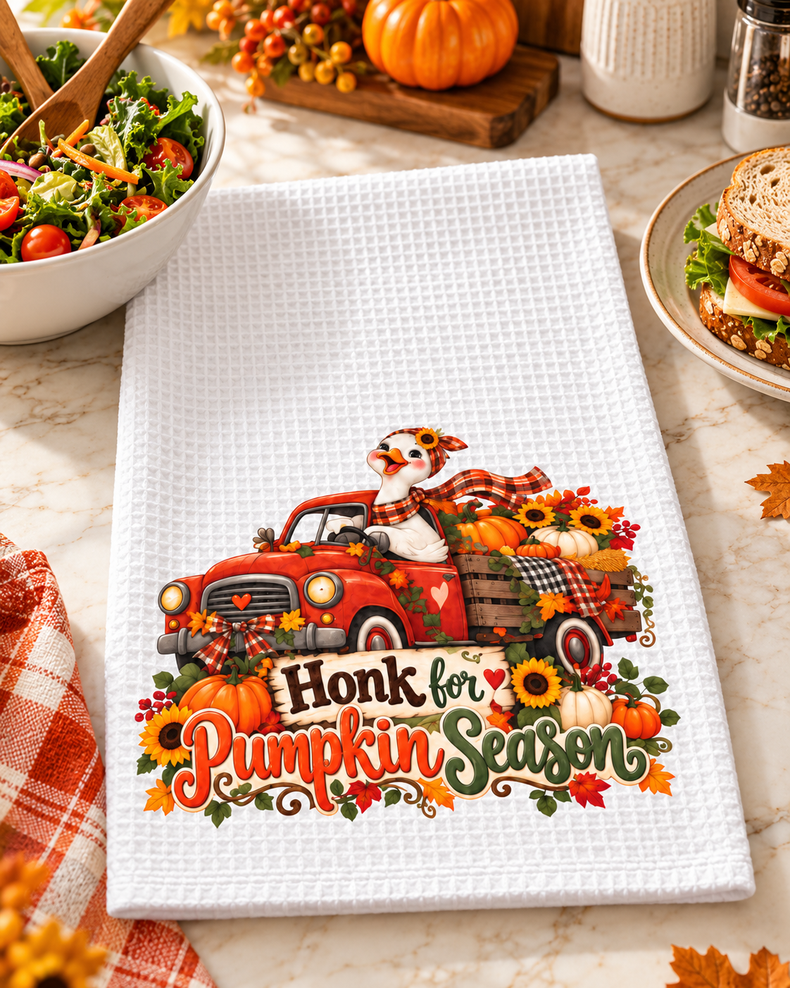 Honk for Pumpkin Season Waffle Weave Kitchen Hand Towel