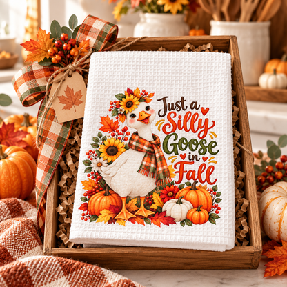 Just a Silly Goose in Fall Waffle Weave Kitchen Hand Towel