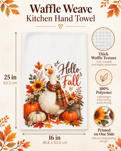 Hello Fall Goose Waffle Weave Kitchen Hand Towel