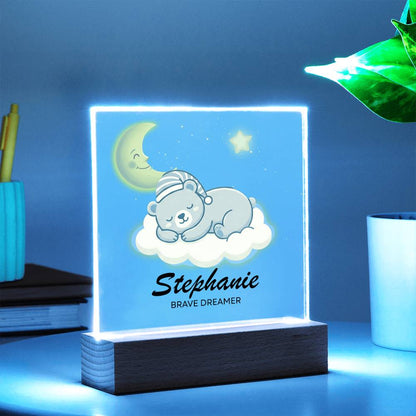 Personalized Dreamy Moon Bear LED Night Light with Name | Custom Nursery Decor for Kids, Baby Room Gift, Birthday or Baby Shower Keepsake