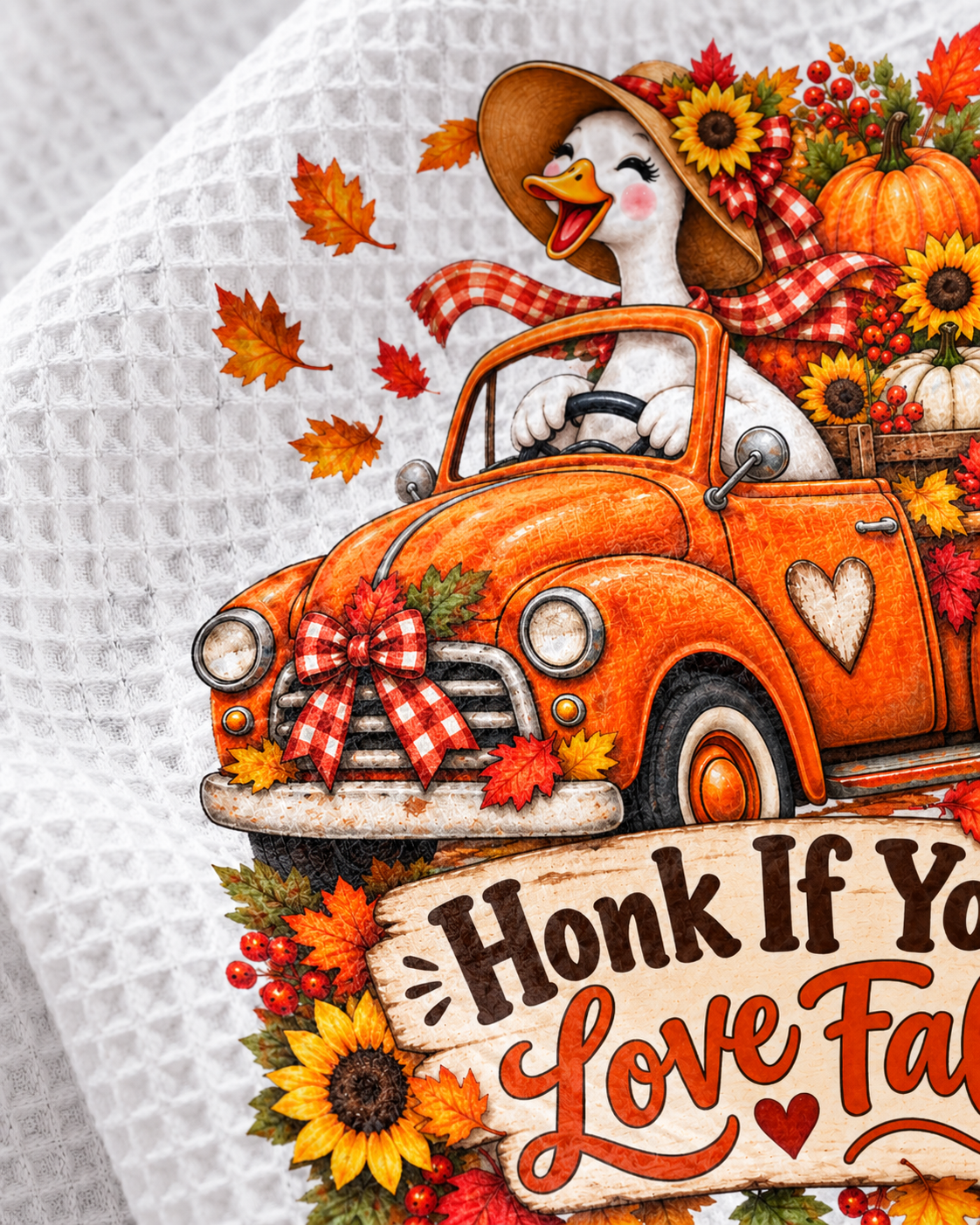 Honk If You Love Fall Waffle Weave Kitchen Hand Towel