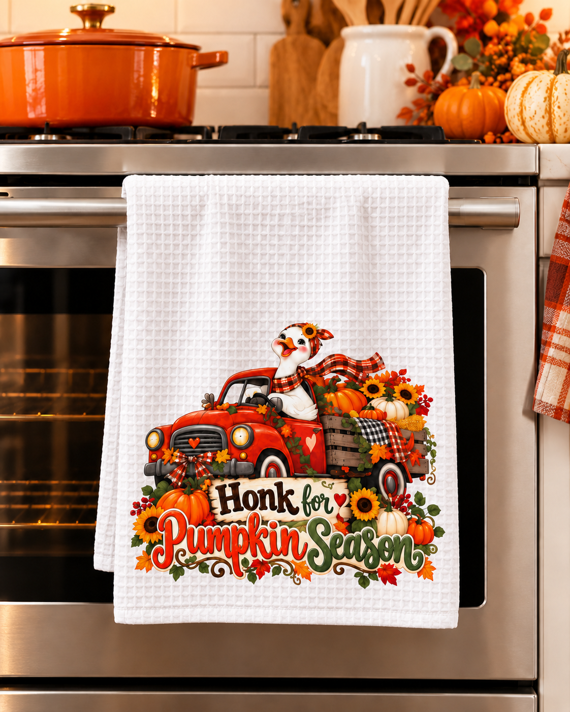 Honk for Pumpkin Season Waffle Weave Kitchen Hand Towel