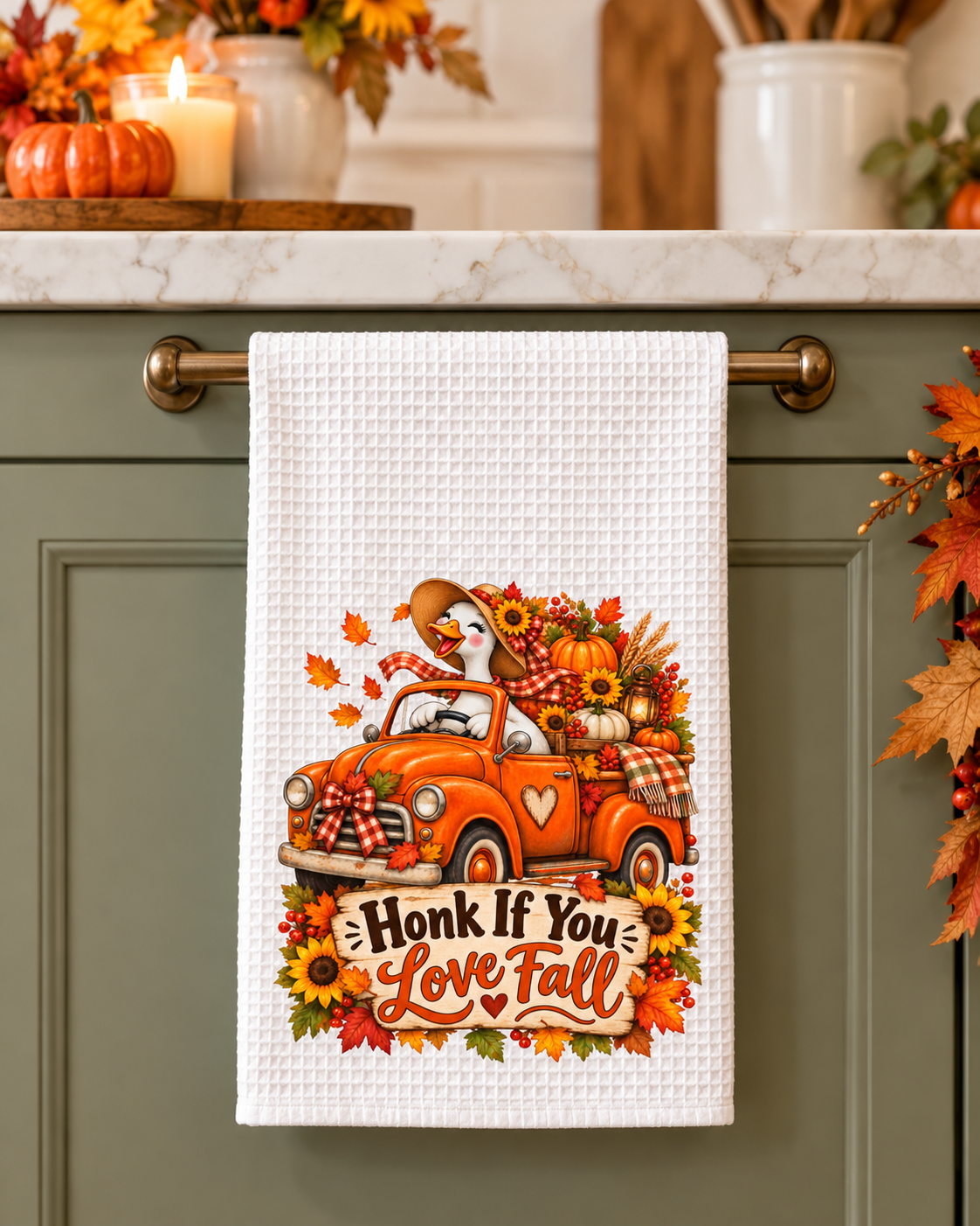 Honk If You Love Fall Waffle Weave Kitchen Hand Towel