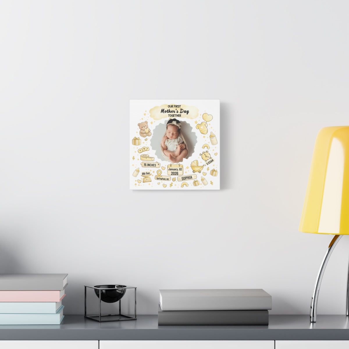 First Mother’s Day Keepsake Canvas – Personalized Baby Birth Stats Gift for New Mom