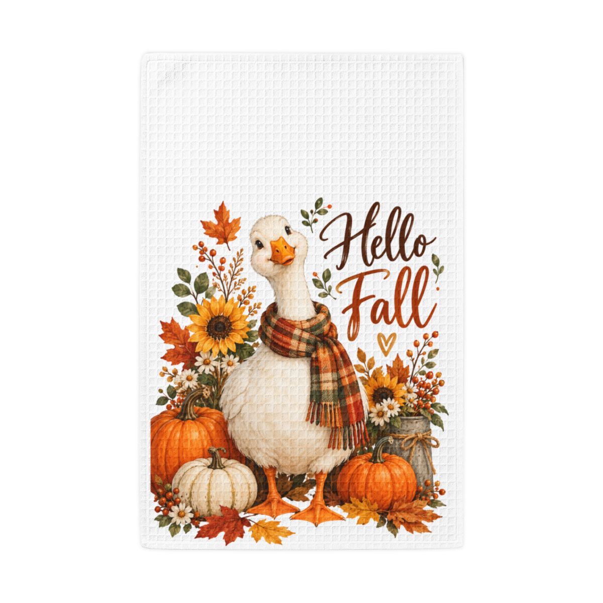 Hello Fall Goose Waffle Weave Kitchen Hand Towel