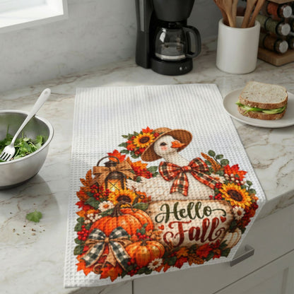 Hello Fall Goose Waffle Weave Kitchen Hand Towel